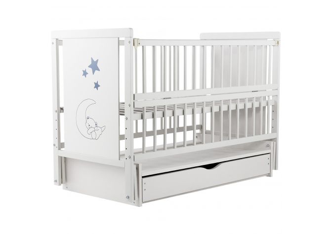 Ліжко Babyroom Ведмедик M-03 маятник, ящик, відкидний бік бук білий ,  | Babyshopping